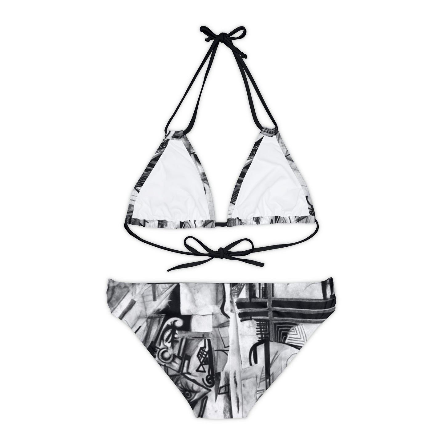 Charcoal Drawing Strappy Bikini Set (AOP)