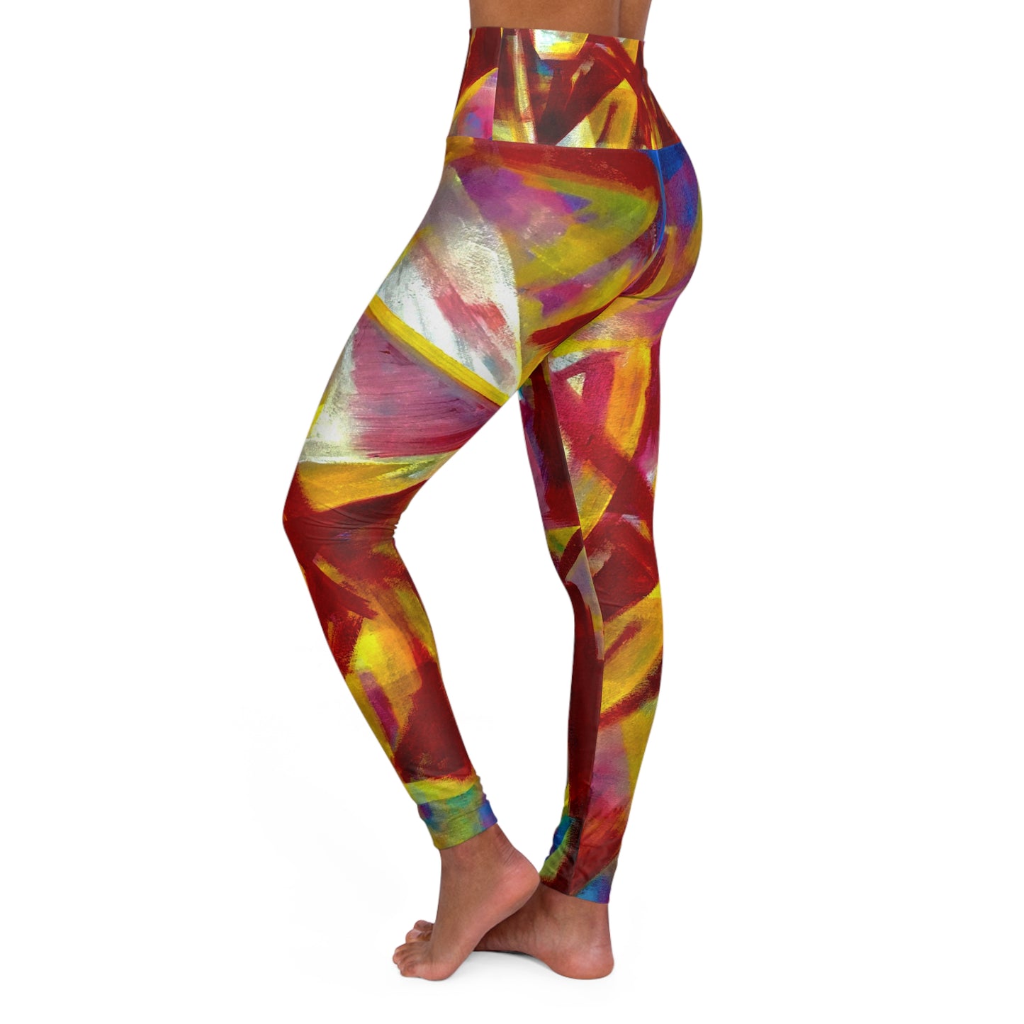 High Waisted Colorful Cubism Yoga Leggings (AOP)