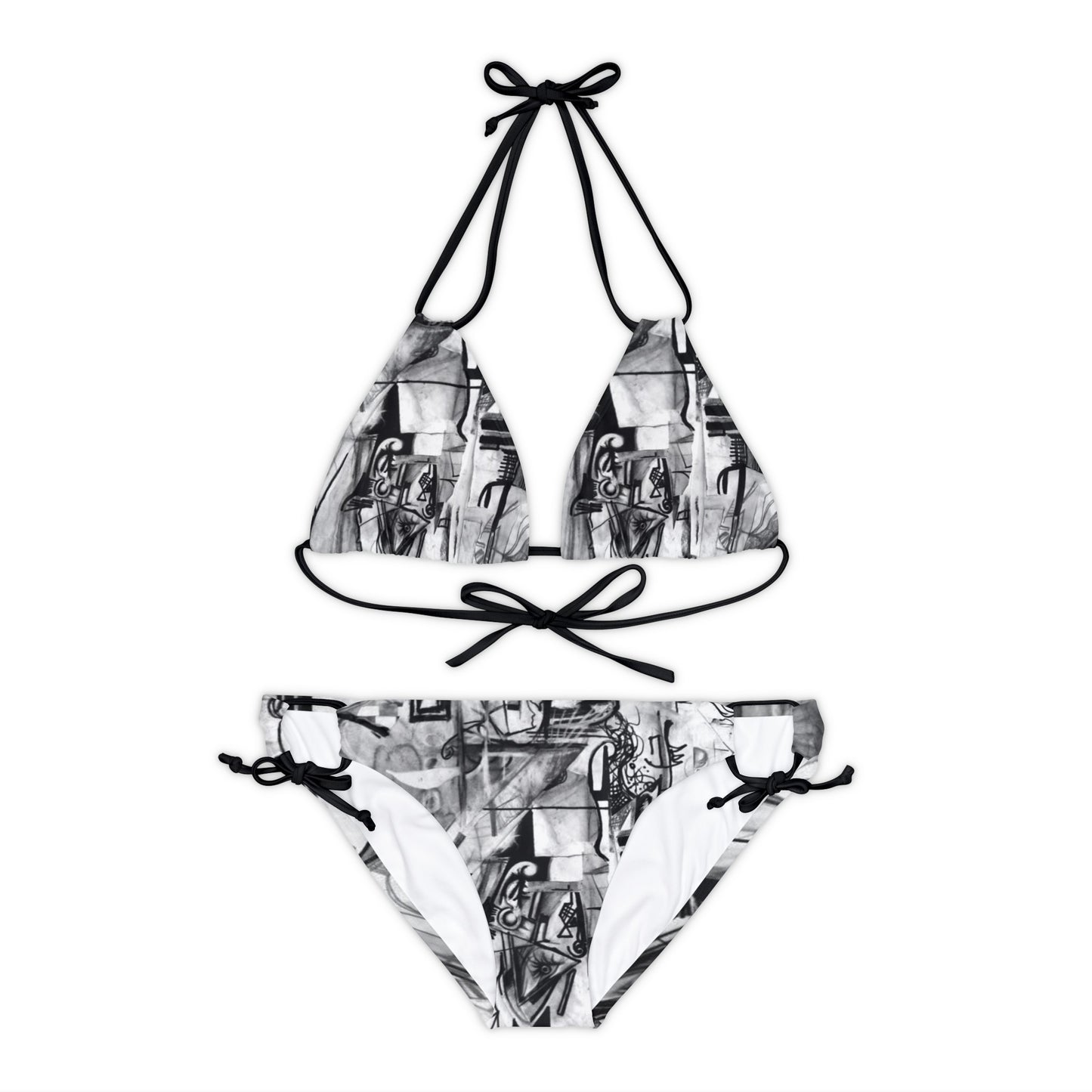 Charcoal Drawing Strappy Bikini Set (AOP)