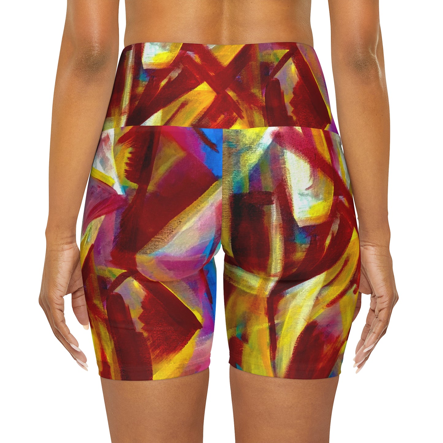 High Waisted Cubism Yoga Shorts (AOP)