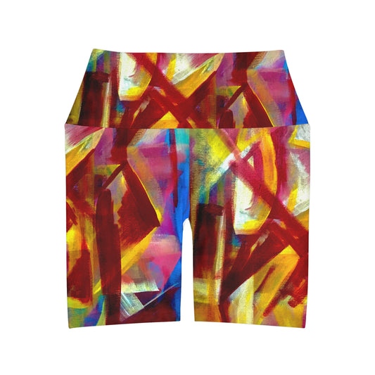 High Waisted Cubism Yoga Shorts (AOP)