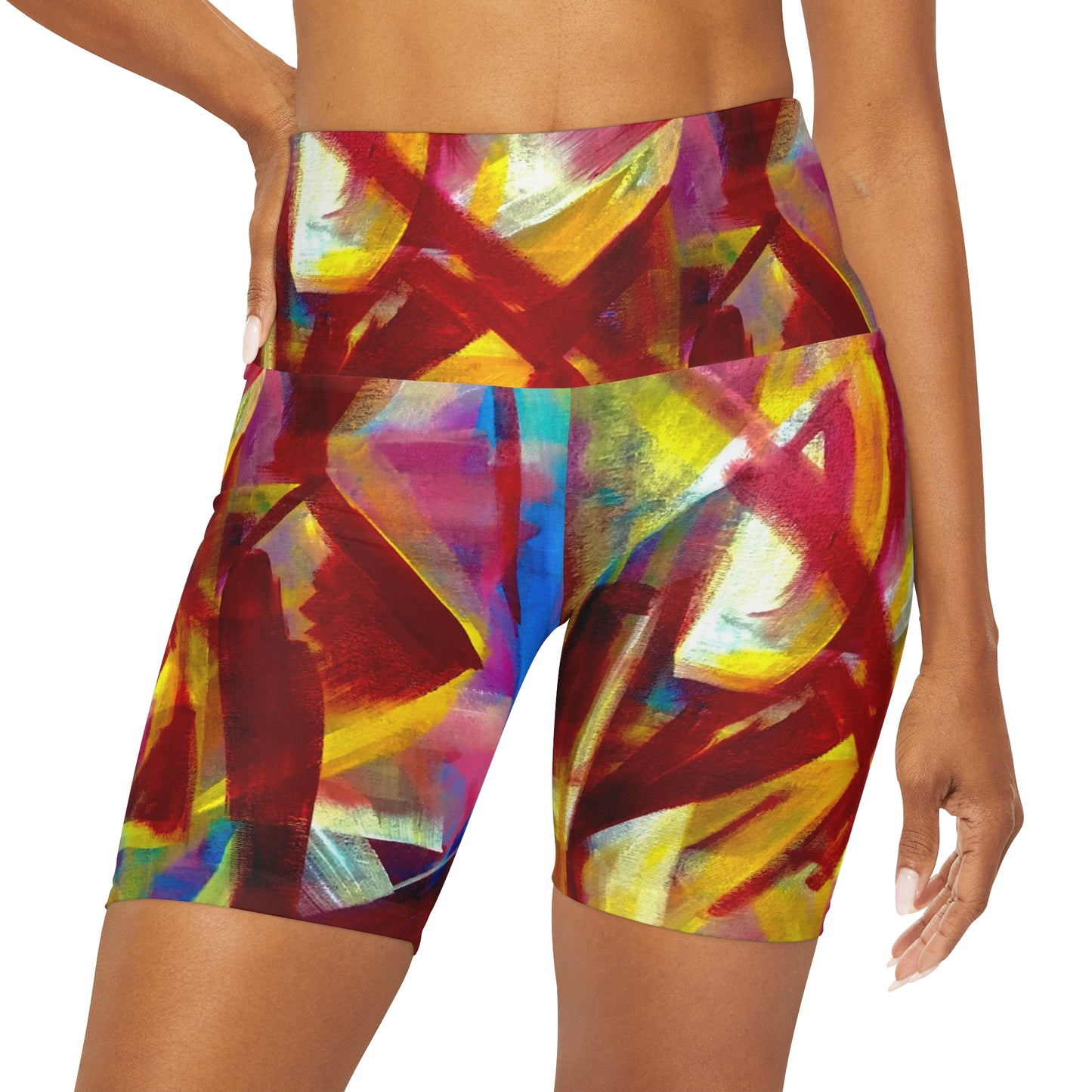 High Waisted Cubism Yoga Shorts (AOP)