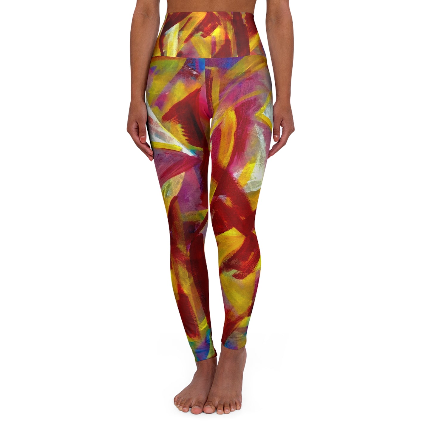 High Waisted Colorful Cubism Yoga Leggings (AOP)