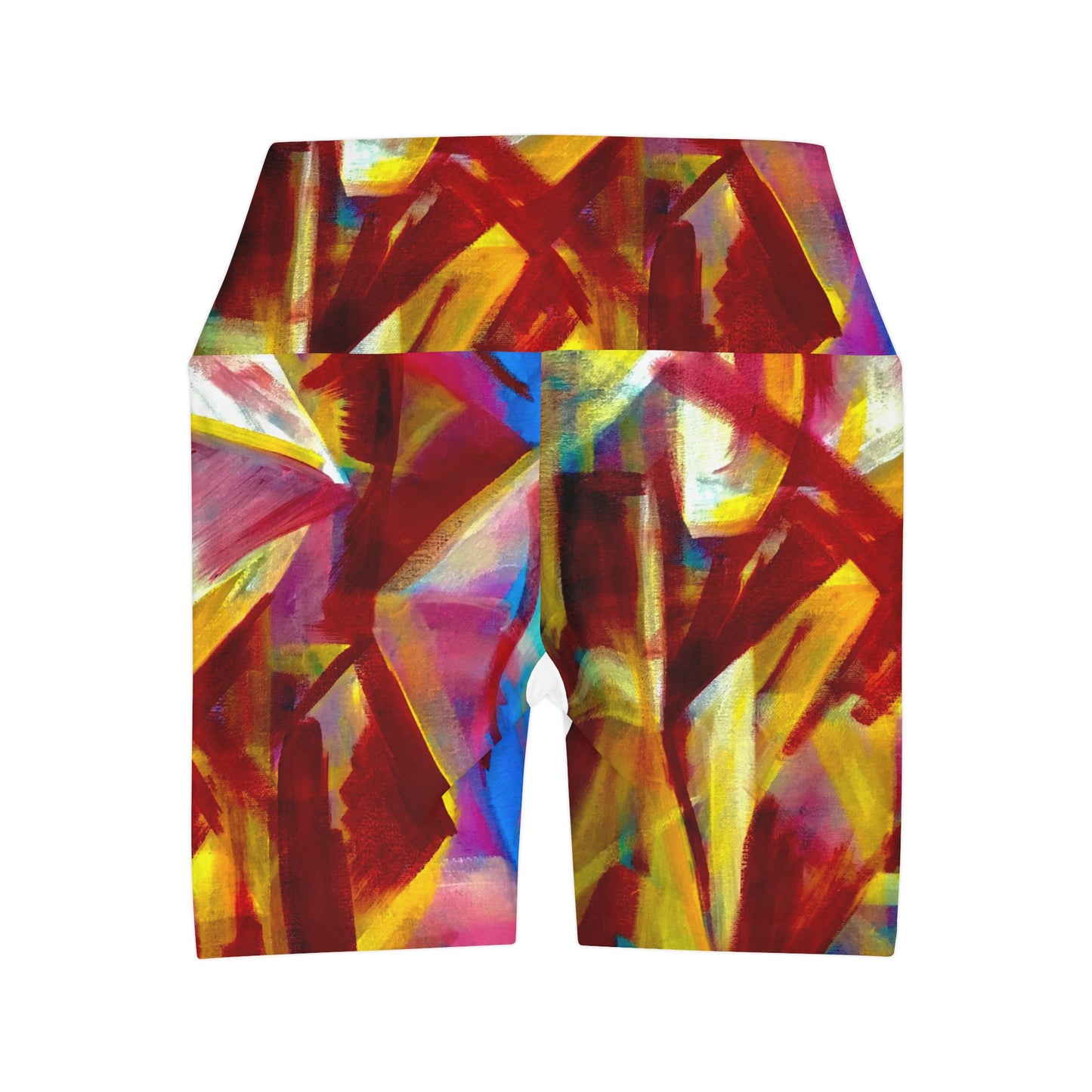 High Waisted Cubism Yoga Shorts (AOP)