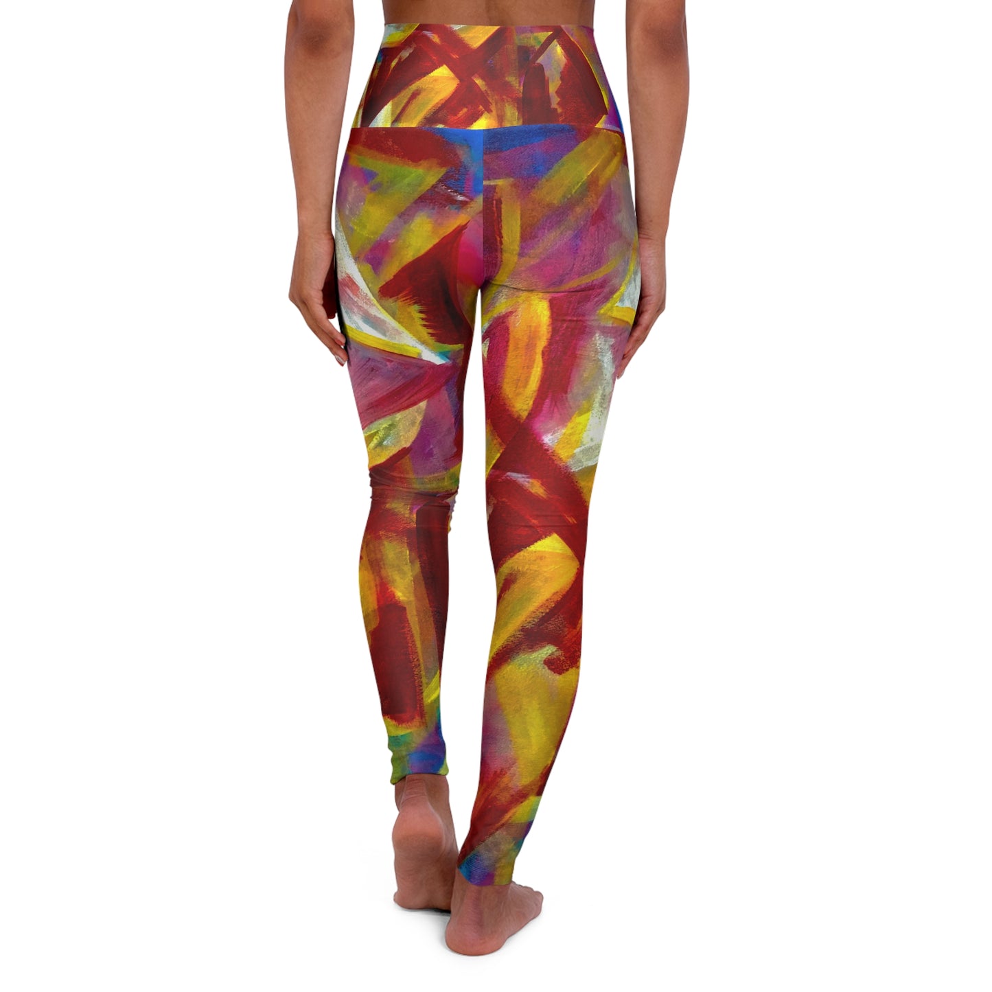 High Waisted Colorful Cubism Yoga Leggings (AOP)