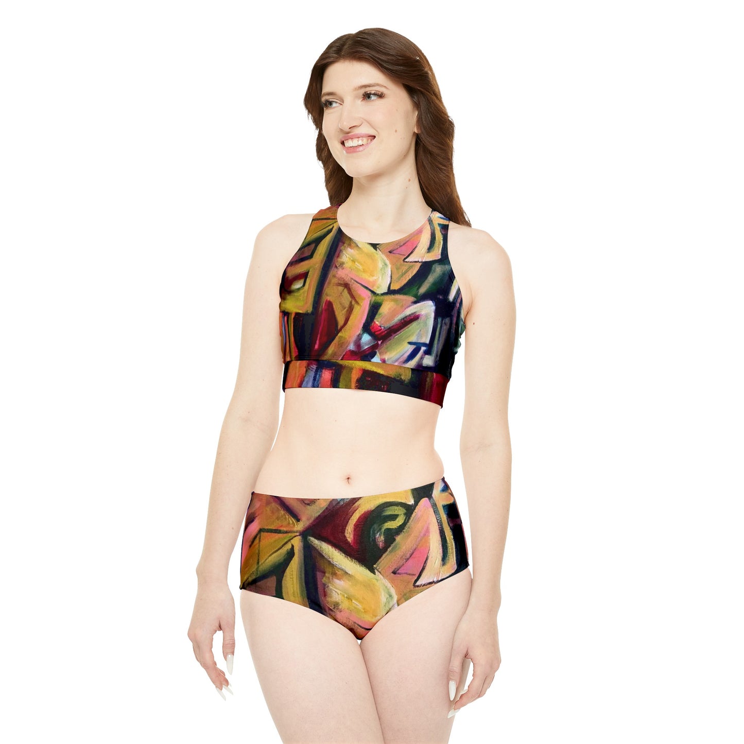 Sporty Cubism Bikini-EDM Set (AOP)