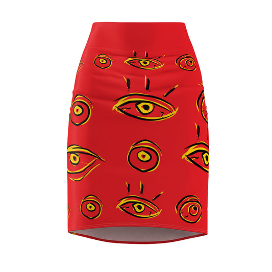 Yellow and Black Eyed - Women's Pencil Skirt