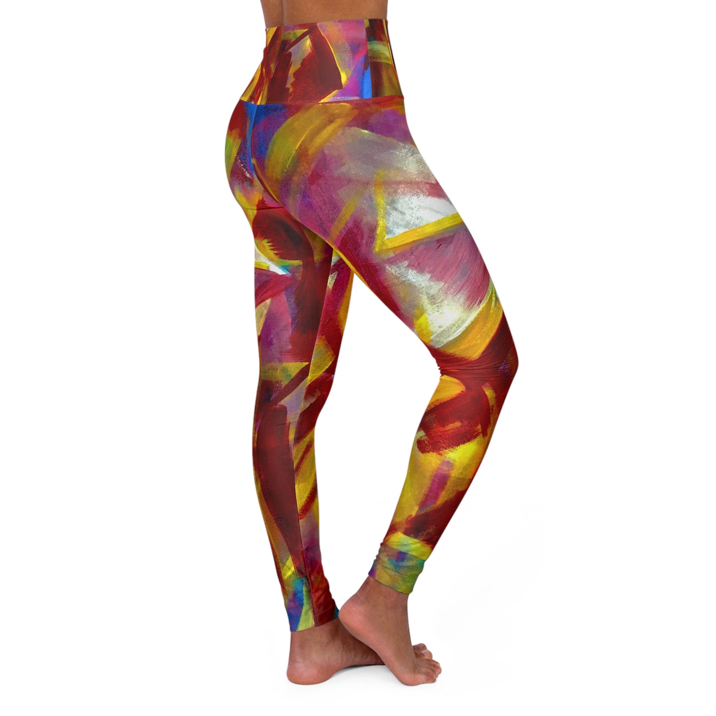 High Waisted Colorful Cubism Yoga Leggings (AOP)